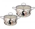 Набор эмалированных кастрюль с крышкой "ПАРИЖСКИЕ КОТЫ", на 4 предмета