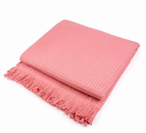 Покрывало вафельное с бахромой Valtery 200х220, розовый
