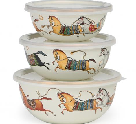 Набор эмалированных мисок 3 шт. с крышкой "PASSAGE", 6 предметов