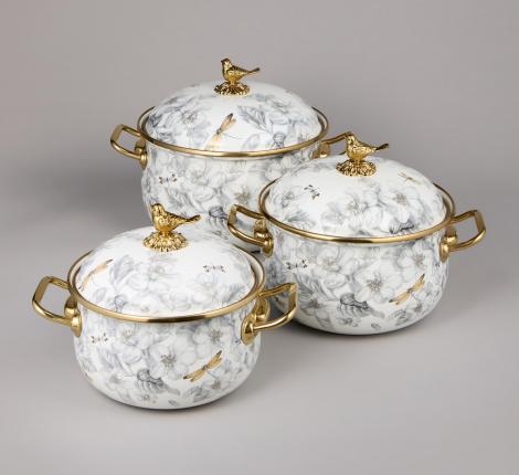 Набор эмалированных кастрюль с крышкой "ЯБЛОНЕВЫЙ САД", 6 предметов