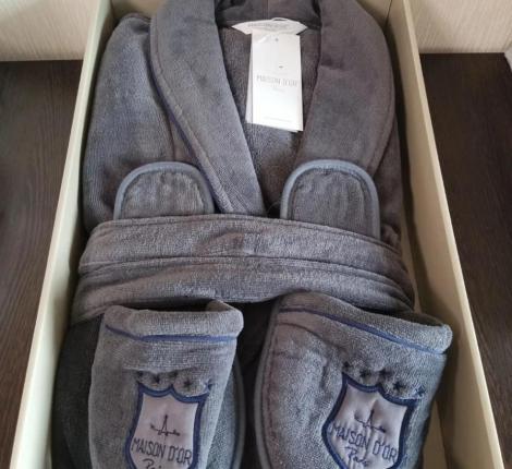 Халат мужской велюровый Maison D'or "BOSWELL" серый, 5XL(58)/6XL(60)