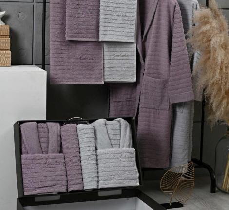 Набор "PIERRE CARDIN HOME" (2 халата, полотенца 50х90-2 шт., 70х140-2 шт.), лиловый-серый