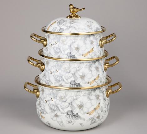 Набор эмалированных кастрюль с крышкой "ЯБЛОНЕВЫЙ САД", 6 предметов