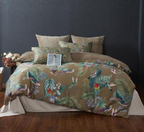 Постельное белье "Kazanov.A." Колибри Каллиопа (олива золото) Велюр/Egypt Cotton, Евро