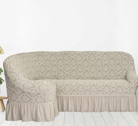 Чехол на 3-х местный угловой диван Karteks &quot;Классика&quot; с оборкой KAR 012-04, кремовый