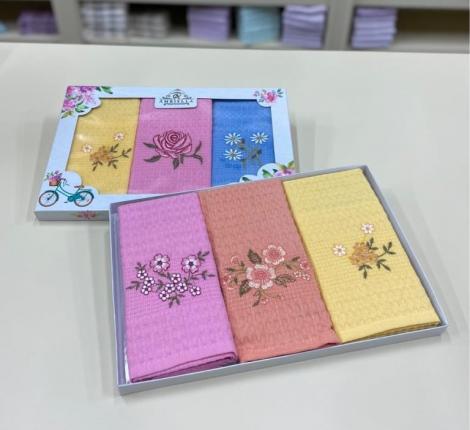 Набор вафельных салфеток "AMBIELLA" ЦВЕТЫ, 40х60-3 шт.