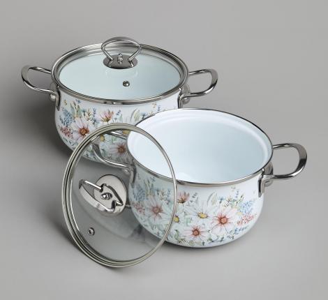Набор эмалированных кастрюль с крышкой "ДВОРЦОВЫЙ ПАРК", на 4 предмета