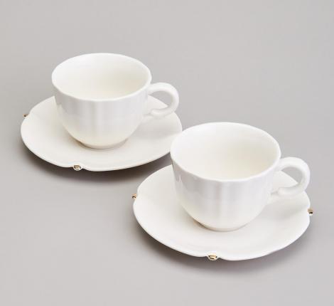 Чайный набор "SUNDAY" золотой на 2 персоны, 4 предмета (220 мл)