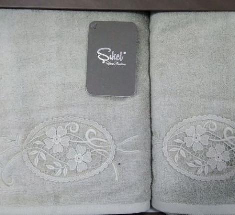 Набор махровых полотенец SIKEL &quot;MOTIF GUPUR&quot; 50х90+70х140, Зеленый