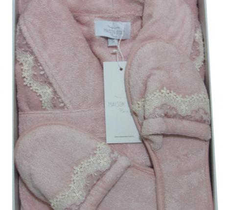 Халат женский махровый с тапочками Maison D'or "VANESSA LONG" (пыльная роза), M(46)/L(48)