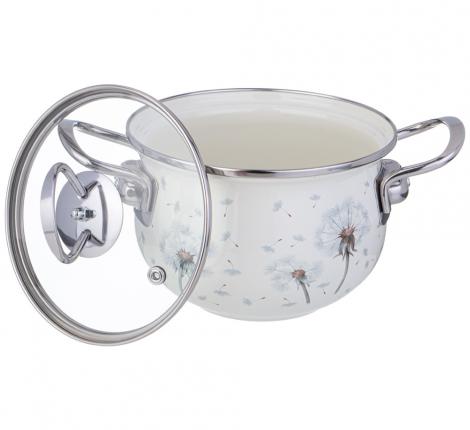 Кастрюля эмалированная со стеклянной крышкой "DANDELION", 1,5 л