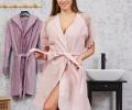 Халат женский махровый с кружевом Maison D'or "JOSEPHINE" (пыльная роза), XS(42)-S(44)