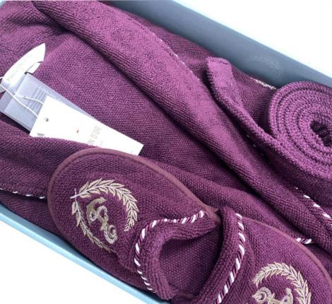 Халат мужской махровый с капюшоном Maison D'or "MICHEL SAILING" баклажан, 3XL(54)/4XL(56)