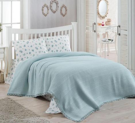 Покрывало вафельное с гипюром "DO&CO" 220x240 PETEK, зелёный