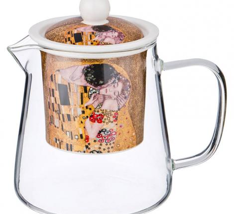 Чайник стеклянный "ПОЦЕЛУЙ" (Г.КЛИМТ) 400 мл, золотой