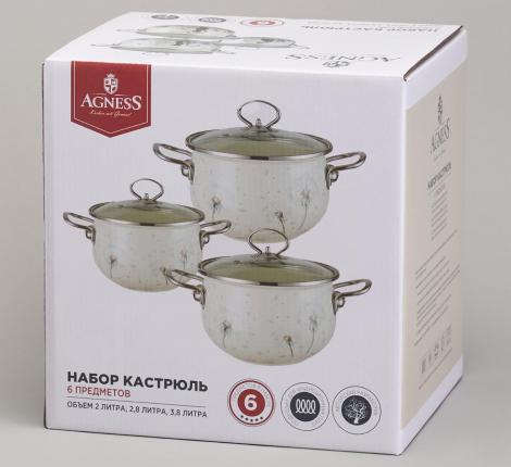 Набор эмалированных кастрюль с крышкой "DANDELION", 2,0/2,8/3,8 л