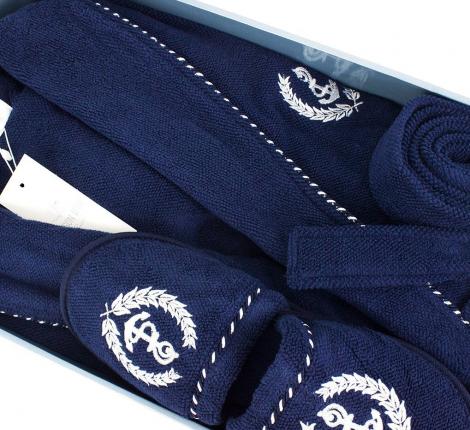 Халат мужской махровый с капюшоном Maison D'or "MICHEL SAILING" синий, 5XL(58)/6XL(60)