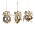 Шарики стеклянные 3 шт. на ёлку "GOODWILL" с верхушкой из бусин (золотой), диаметр 9 см