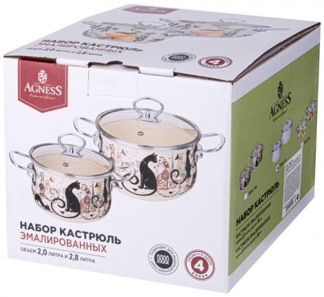 Набор эмалированных кастрюль с крышкой "ПАРИЖСКИЕ КОТЫ", на 4 предмета