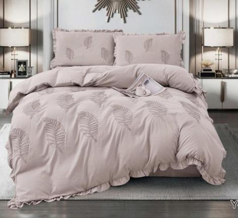 Постельное белье с одеялом EFOR "COTTONI" с вышивкой "ЛИСТОК" (сиреневый), Евро