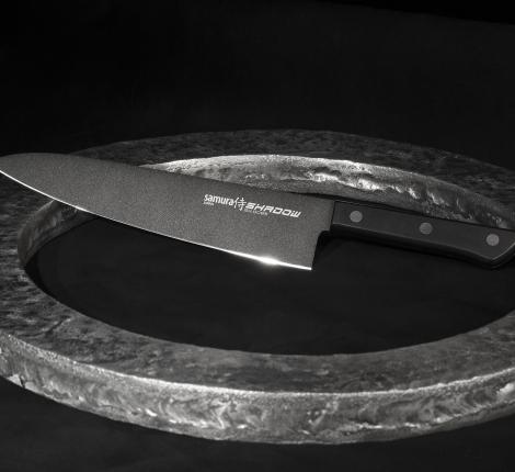 Нож кухонный &quot;Samura SHADOW&quot; Шеф с покрытием Black-coating 208 мм, ABS пластик