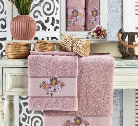 Комплект махровых полотенец &quot;MERZUKA&quot; (50x90/1)(70х140/1) 2 шт.LARA, светло-розовый