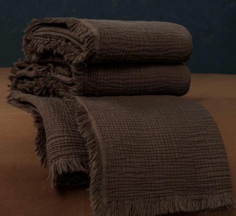 Постельное белье с покрывалом "Kazanov.A." Stonewash Muslin (брауни охра) Муслин, Евро