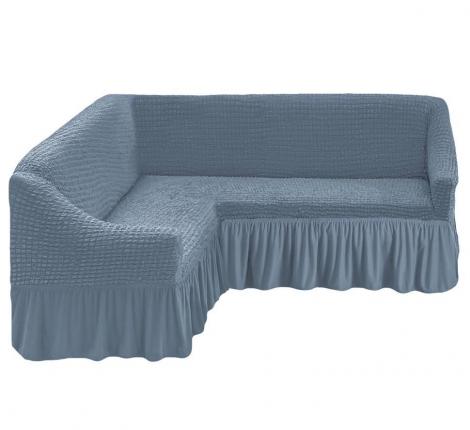 Чехол для мягкой мебели "KARTEKS" с оборкой на угловой диван с полочкой (левый), 216 Серый