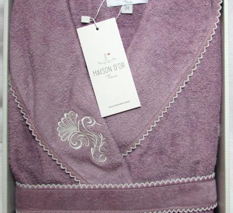 Халат махровый "Maison D'or" GLORIA(фиолетовый) с кружевом, XS(42)/S(44)