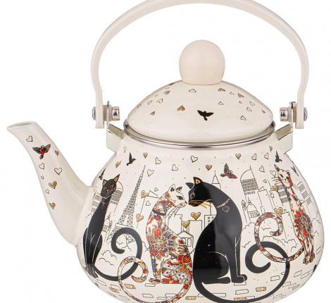 Чайник эмалированный со съёмным фильтром "ПАРИЖСКИЕ КОТЫ", 1,3 л