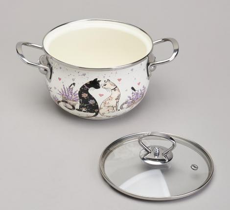 Кастрюля эмалированная со стеклянной крышкой "LAVANDER CATS", 2,0 л