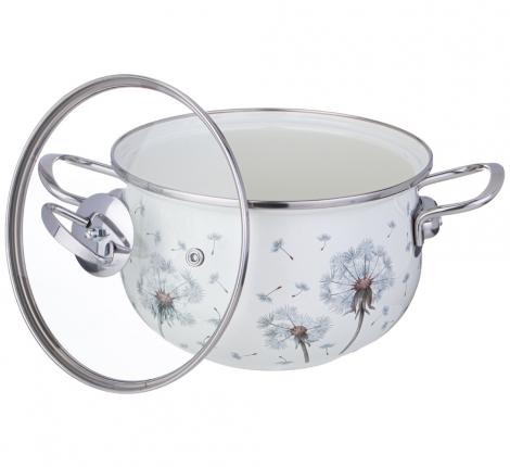 Кастрюля эмалированная со стеклянной крышкой "DANDELION", 2,8 л