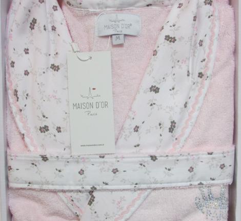 Халат махровый "Maison D'or" LADY LIERRA (розовый) с кружевом, XL(50)-XXL(52)