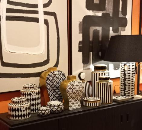 Ваза плоская "TANGER" (черно-белая) керамика, 25x13x41 см