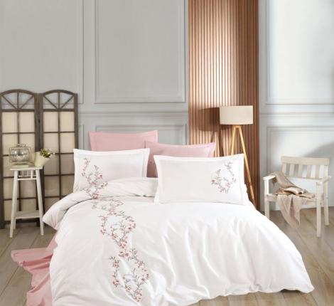 Постельное бельё "DANTELA VITA" поплин с вышивкой LIA (кремовый), Евро