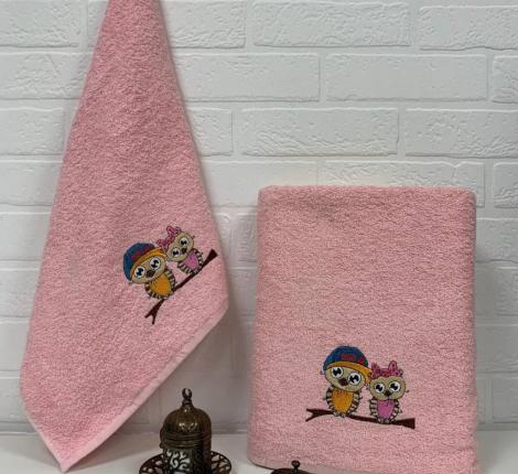 Набор махровых полотенец &quot;СОВА&quot; ( 50х90+70х140), темно-розовый