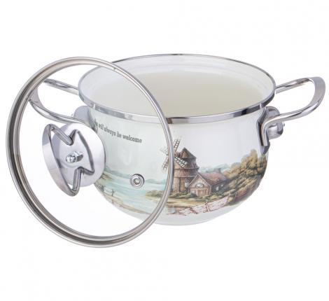 Кастрюля эмалированная со стеклянной крышкой "FAMILY HOUSE" , 1,5 л