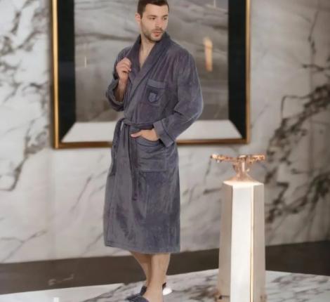 Халат мужской велюровый Maison D'or "BOSWELL" серый, 5XL(58)/6XL(60)
