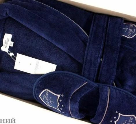 Халат мужской велюровый Maison D'or "BOSWELL" синий, XL(50)/2XL(52)