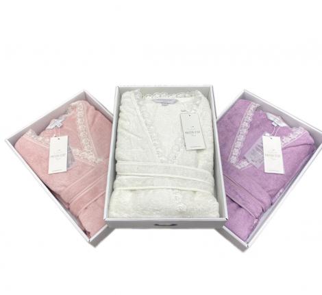 Халат женский махровый с вышивкой Maison D'or "CELYN" (бежевый), XL(50)-XXL(52)