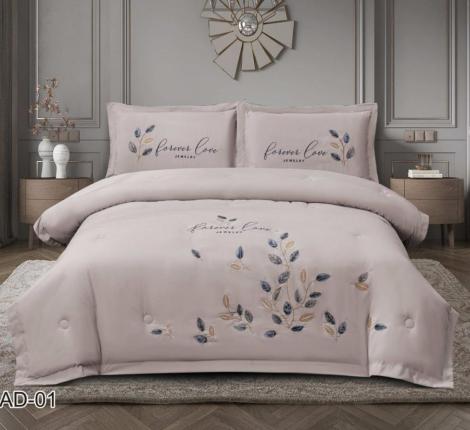 Постельное бельё с одеялом EFOR COTTONI с вышивкой "листья на ветке" (сиреневый), Евро
