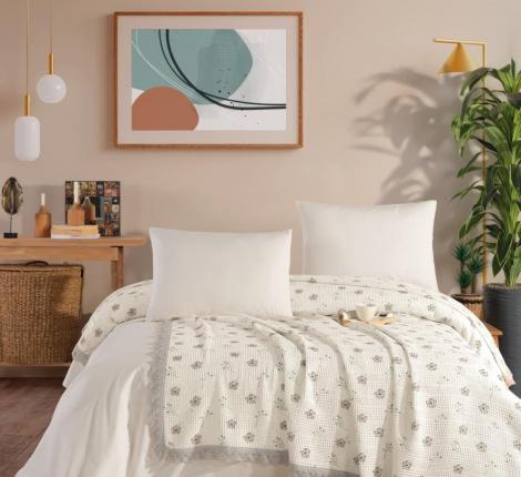 Покрывало вафельное с гипюром "DO&CO" 220x240 ТУЛ/TUL, серый