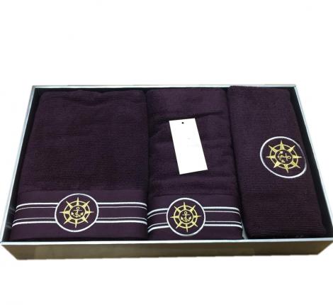 Комплект полотенец 50x100-85x150 с ковриком 50х80 Maison D'or &quot;ELEGANCE&quot; баклажан