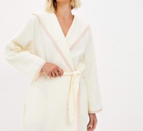 Халат вафельный с капюшоном "Sofi de Marko" Селеста (крем), L