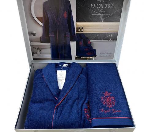 Комплект Maison D'or "ROYAL" (Халат 3XL(54)/4XL(56)+Полотенца 50х100-85х150), синий