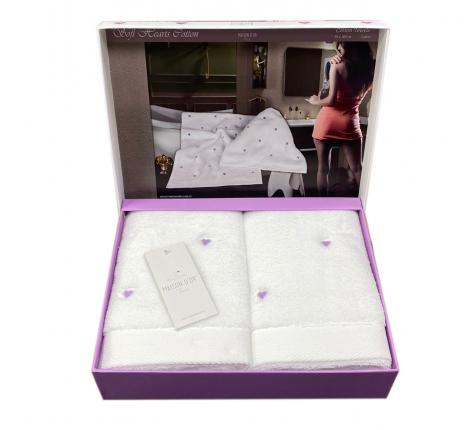 Комплект полотенец 50x100-2шт. Maison D'or &quot;SOFT HEARTS&quot;, белый/фиолетовый