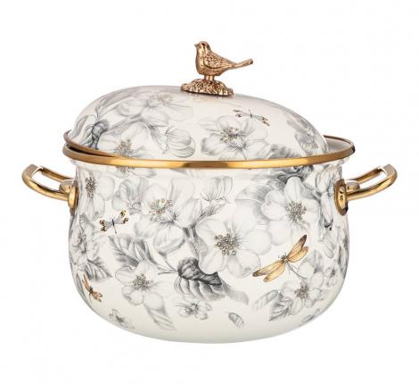 Кастрюля эмалированная с крышкой "ЯБЛОНЕВЫЙ САД", 3,8 л