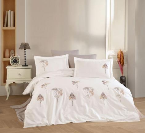 Постельное бельё "DANTELA VITA" поплин с вышивкой JOVIA (кремовый), Евро