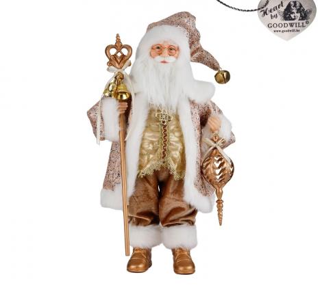 Санта со скипетром "GOODWILL" (золотой с кремовым), высота 46 см