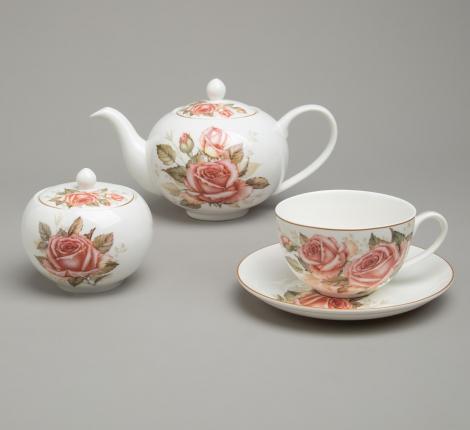 Чайный сервиз "КОРЕЙСКАЯ РОЗА" на 6 персон, 14 предметов